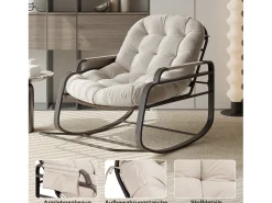 Mecedora de ratán, mecedora acolchada, cómoda mecedora grande, para dormitorio, sala de estar, beige