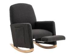 Mecedora de salón, felpa gris oscuro, Mecedora con reposapiés retráctil y estructura de madera