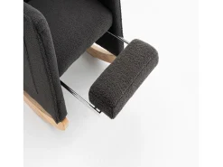 Mecedora de salón, felpa gris oscuro, Mecedora con reposapiés retráctil y estructura de madera