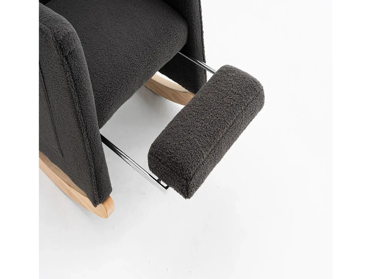 Mecedora de salón, felpa gris oscuro, Mecedora con reposapiés retráctil y estructura de madera