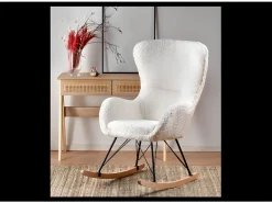 Mecedora de tela rizada con base de metal y madera maciza URIELL 2