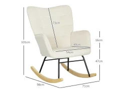 Mecedora de terciopelo beige con reposabrazos, base de madera, estructura negra