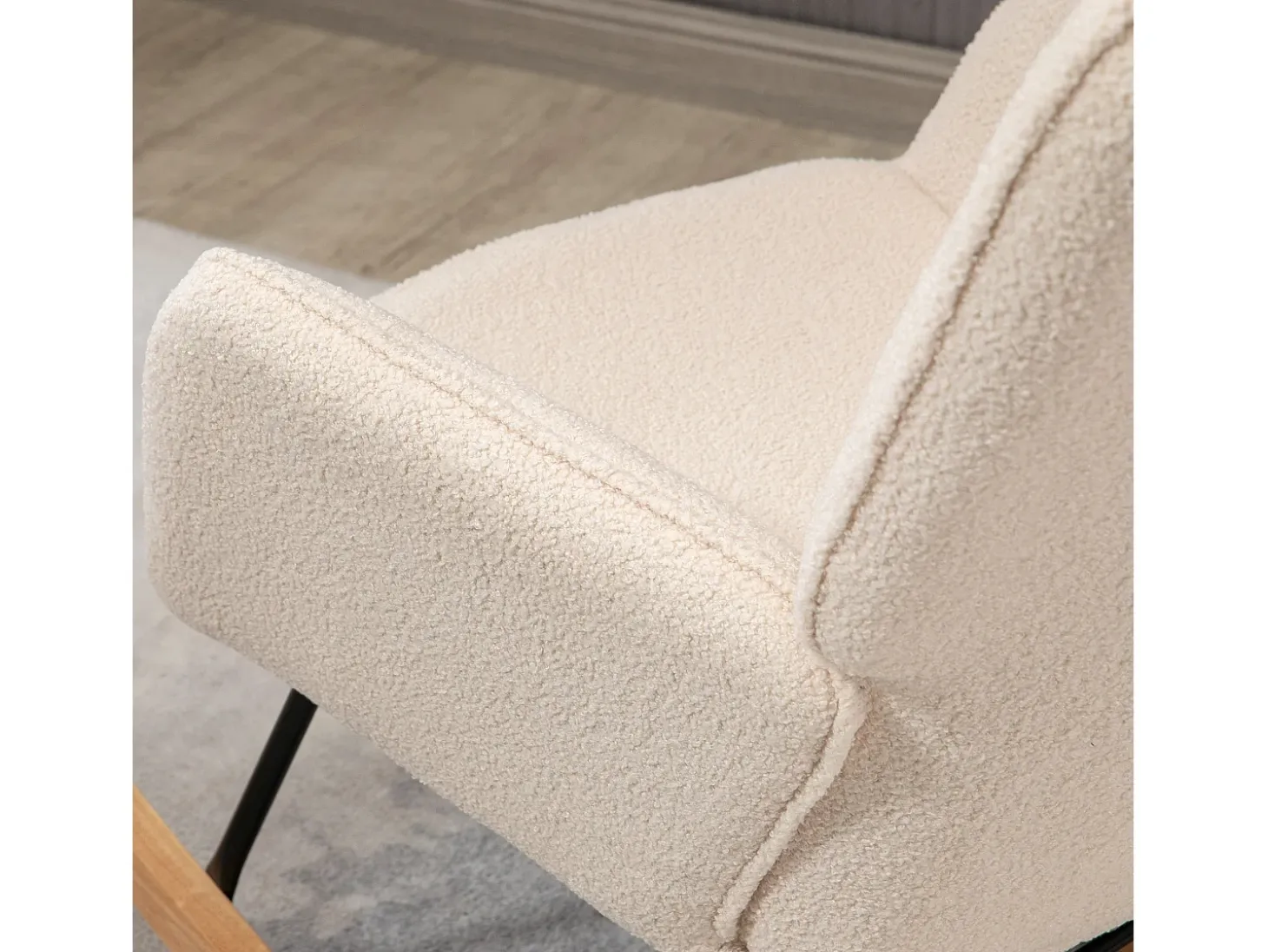 Mecedora de terciopelo bouclé beige, mecedora con reposabrazos