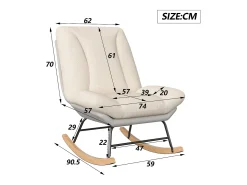 Mecedora ergonómica con cojín beige y estructura gris, tapizada en tela de lino y piel sintética.