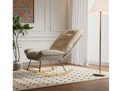 Mecedora ergonómica con cojín beige y estructura gris, diseño moderno en tela/piel sintética.