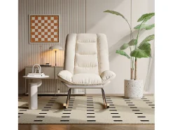 Mecedora ergonómica con cojín beige y estructura gris, diseño moderno en tela/piel sintética.
