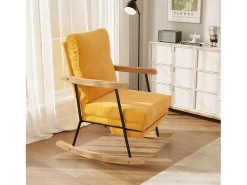 Mecedora ergonómica con reposapiés extensible, reclinable, en tejido de mezcla de algodón y lino, color amarillo
