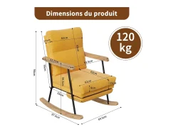 Mecedora ergonómica con reposapiés extensible, reclinable, en tejido de mezcla de algodón y lino, color amarillo