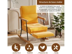 Mecedora ergonómica con reposapiés extensible, reclinable, en tejido de mezcla de algodón y lino, color amarillo