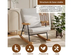 Mecedora ergonómica en mezcla de algodón y lino - gris - para salón y balcón