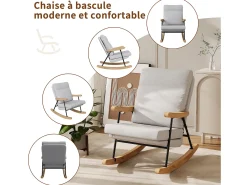 Mecedora ergonómica en mezcla de algodón y lino - gris - para salón y balcón