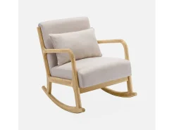Mecedora estilo escandinavo de madera y tela beige