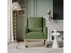 Mecedora moderna en tela de peluche con asiento acolchado de espuma y estructura de madera