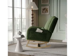 Mecedora moderna en tela de peluche con asiento acolchado de espuma y estructura de madera