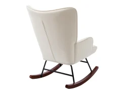 Mecedora moderna tapizada en terciopelo para sala de estar, con respaldo alto y patas de madera, color beige