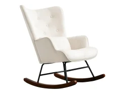 Mecedora moderna tapizada en terciopelo para sala de estar, con respaldo alto y patas de madera, color beige