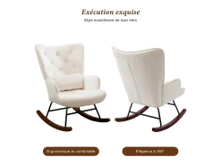 Mecedora moderna tapizada en terciopelo para sala de estar, con respaldo alto y patas de madera, color beige