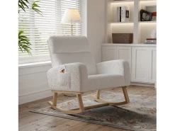 Mecedora Relax, Reposabrazos, Bolsillos, Patas de Madera, Terciopelo Beige Teddy, 150 kg