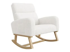 Mecedora, sillón relax, con bolsillos y patas de madera, terciopelo Teddy beige