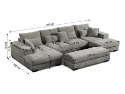Mega Sofa Cama Chaise Longue Rinconera Kim 368cm, Gris
