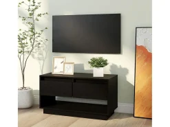 Megan Lynn Mueble de TV de madera maciza de pino negro 74x34x40 cm