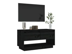 Megan Lynn Mueble de TV de madera maciza de pino negro 74x34x40 cm