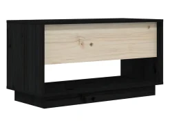 Megan Lynn Mueble de TV de madera maciza de pino negro 74x34x40 cm