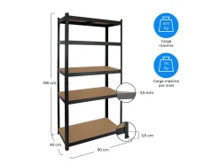MegaPack 10 Estanterías Modulares Negras con 5 Baldas Ajustables 180x90x40cm 875Kg 7house