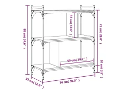 Merse Librería 3 estantes madera ingeniería roble ahumado 76x32x88 cm