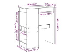 Mesa alta con estantes madera gris Sonoma 90x47,5x103,5 cm