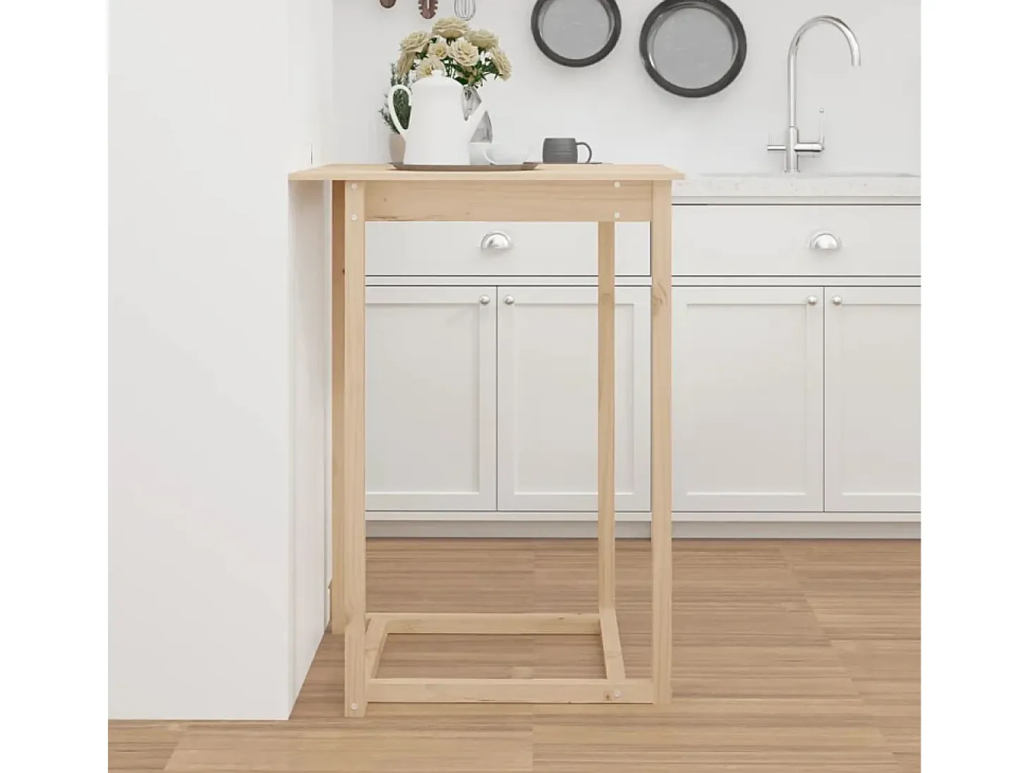 Mesa alta de bar de madera maciza de pino 80x80x110 cm ES808644