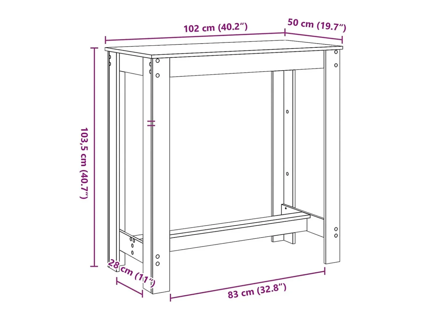 Mesa alta de bar madera ingeniería gris Sonoma 102x50x103,5 cm