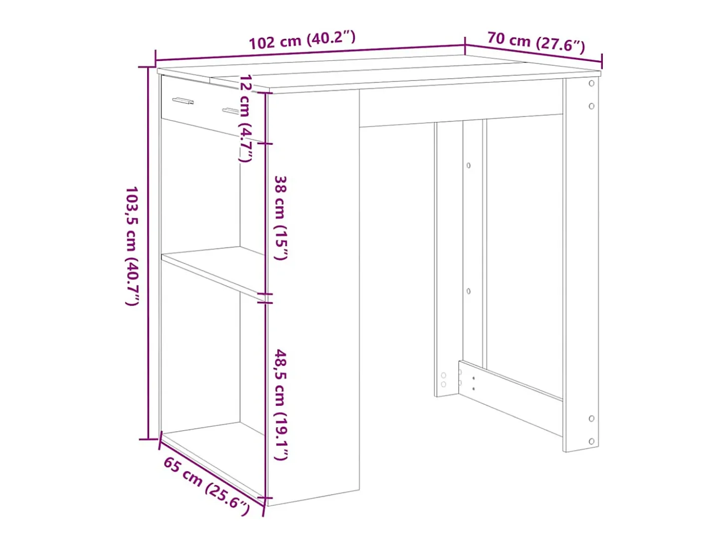 Mesa alta de bar madera ingeniería roble Sonoma 102x70x103,5 cm