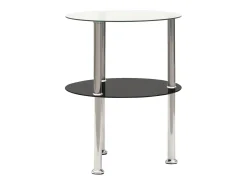 Mesa auxiliar 2 niveles vidrio templado transparente negro 38cm