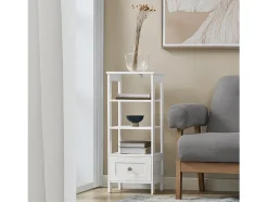 Mesa Auxiliar Alta Mesita de noche con 1 cajón y 3 Niveles Mesa para salón comedor Blanco 30 x 28 x 74 cm FBT91-W SoBuy ES