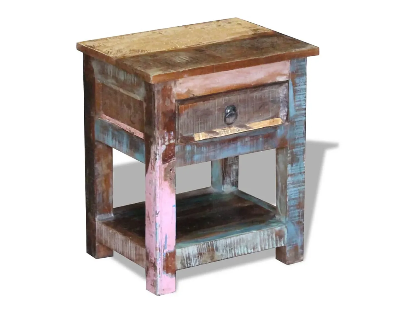 Mesa auxiliar con 1 cajón madera maciza reciclada 43x33x51 cm