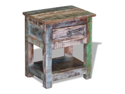 Mesa auxiliar con 1 cajón madera maciza reciclada 43x33x51 cm