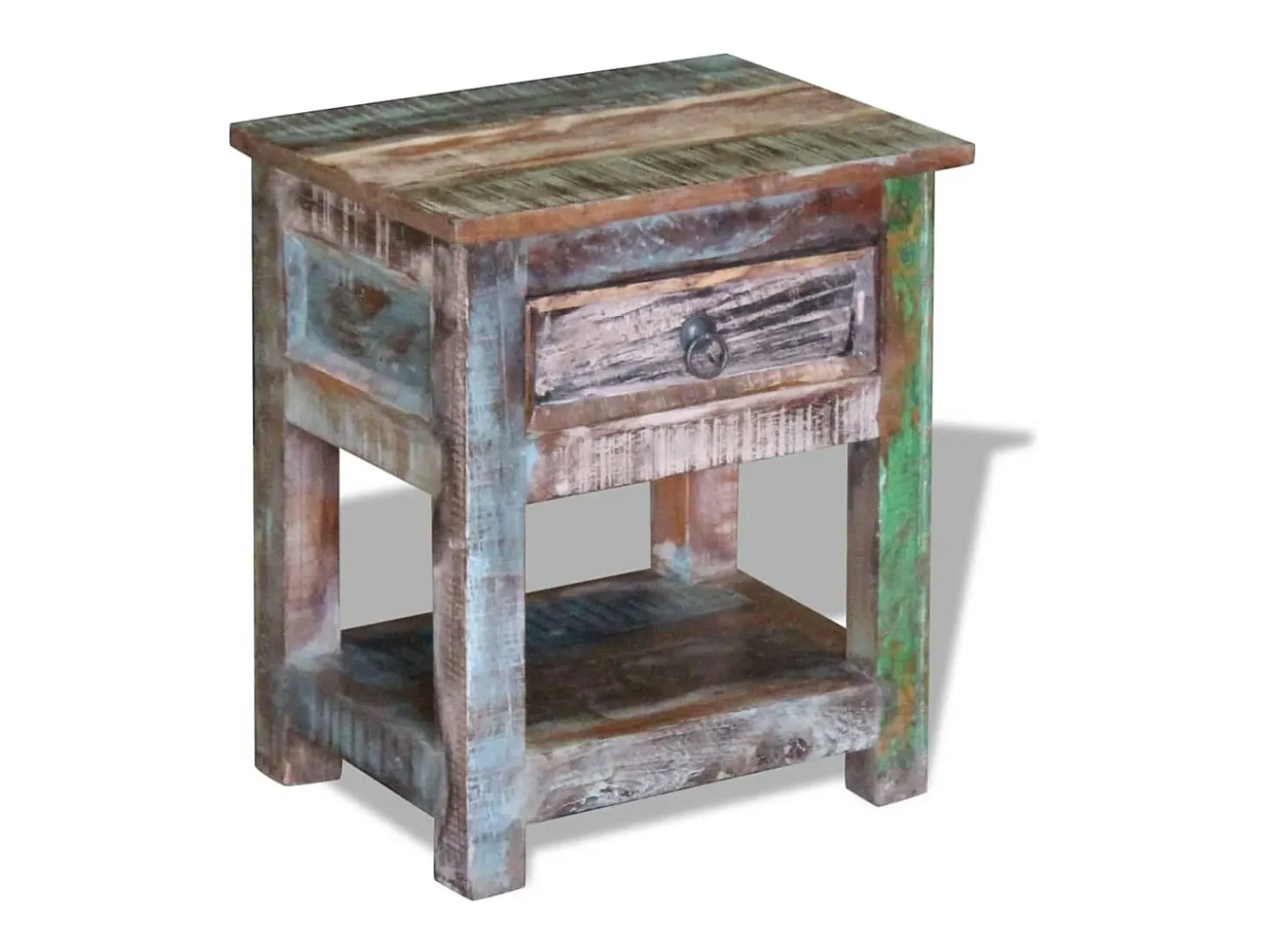 Mesa auxiliar con 1 cajón madera maciza reciclada 43x33x51 cm