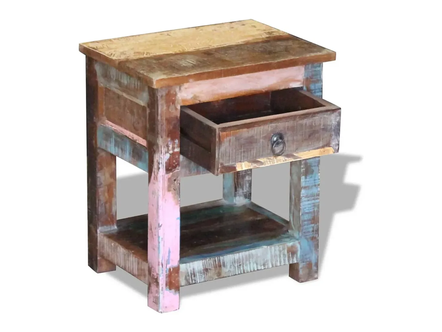 Mesa auxiliar con 1 cajón madera maciza reciclada 43x33x51 cm