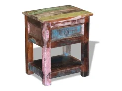 Mesa auxiliar con 1 cajón madera maciza reciclada 43x33x51 cm