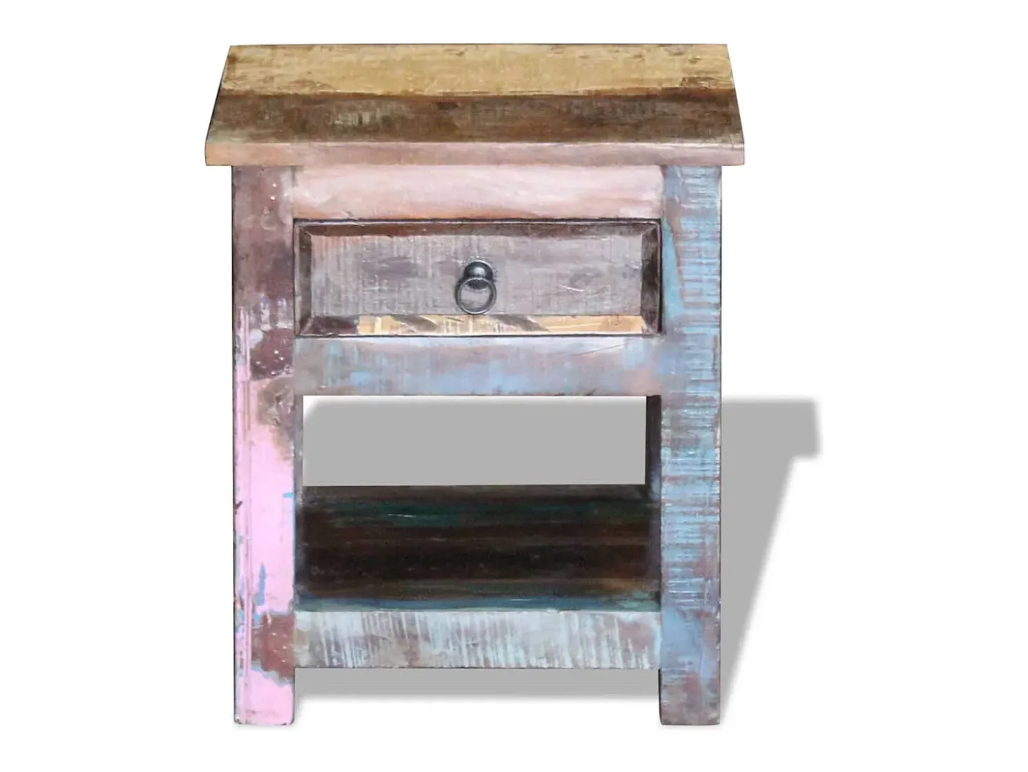 Mesa auxiliar con 1 cajón madera maciza reciclada 43x33x51 cm