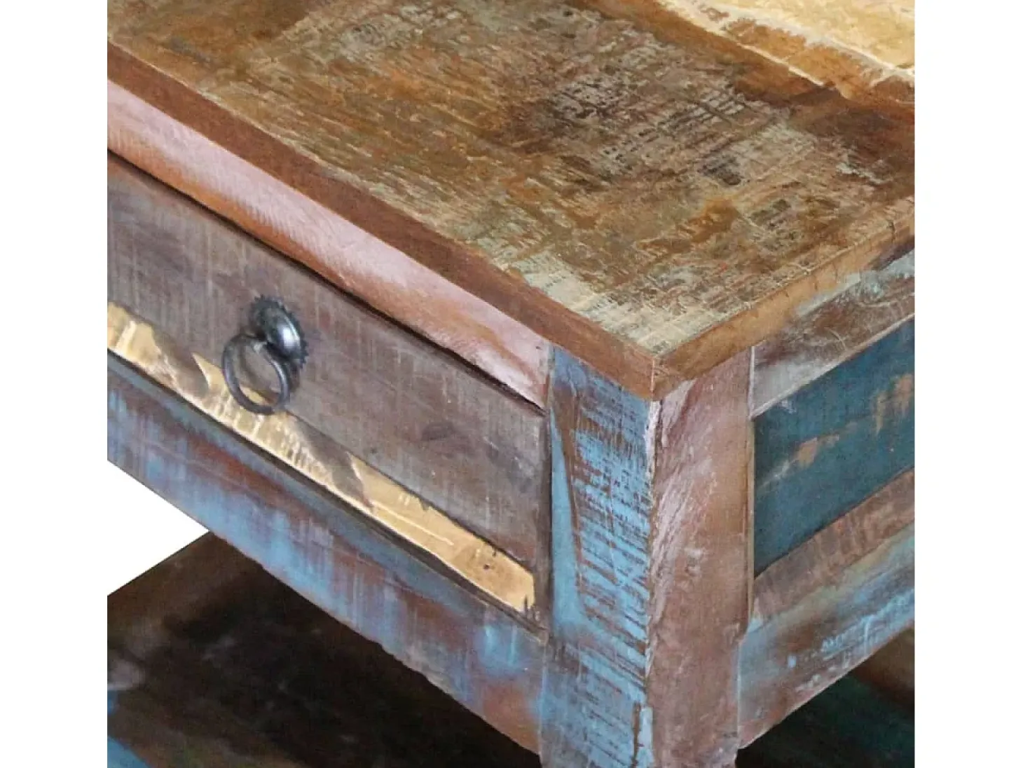 Mesa auxiliar con 1 cajón madera maciza reciclada 43x33x51 cm