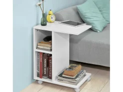 Mesa Auxiliar con 2 Estantes, Consola,Mesita de Noche con Ruedas para iPad, Teléfono o Lampara FBT48-W SoBuy ES