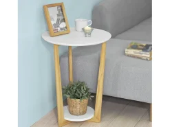 Mesa Auxiliar con 2 Estantes Mesita de Noche Mesa de Café Mesa de Centro Consola H60 cm FBT52-WN SoBuy ES
