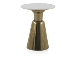 Mesa auxiliar con base de metal dorado y sobre de marmol blanco