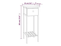 Mesa auxiliar con cajón madera maciza nogal 25x25x60 cm