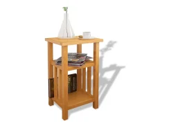 Mesa auxiliar con estante de madera de roble maciza 27x35x55cm