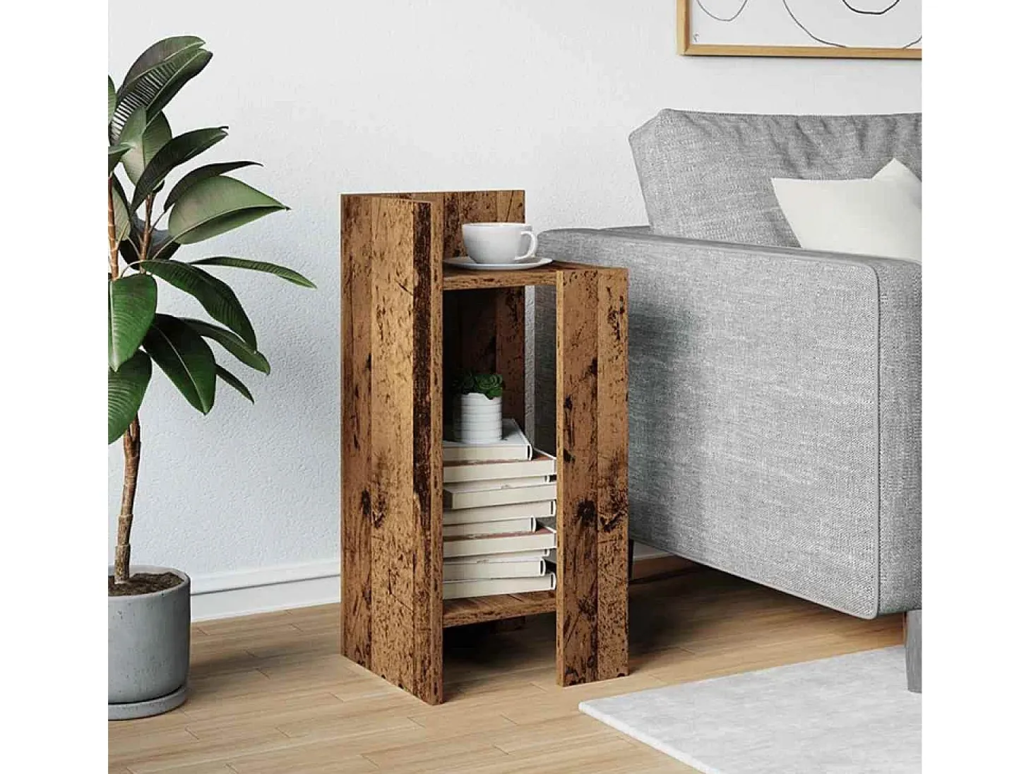 Mesa auxiliar con estante envejecida 25,5x27x60 cm