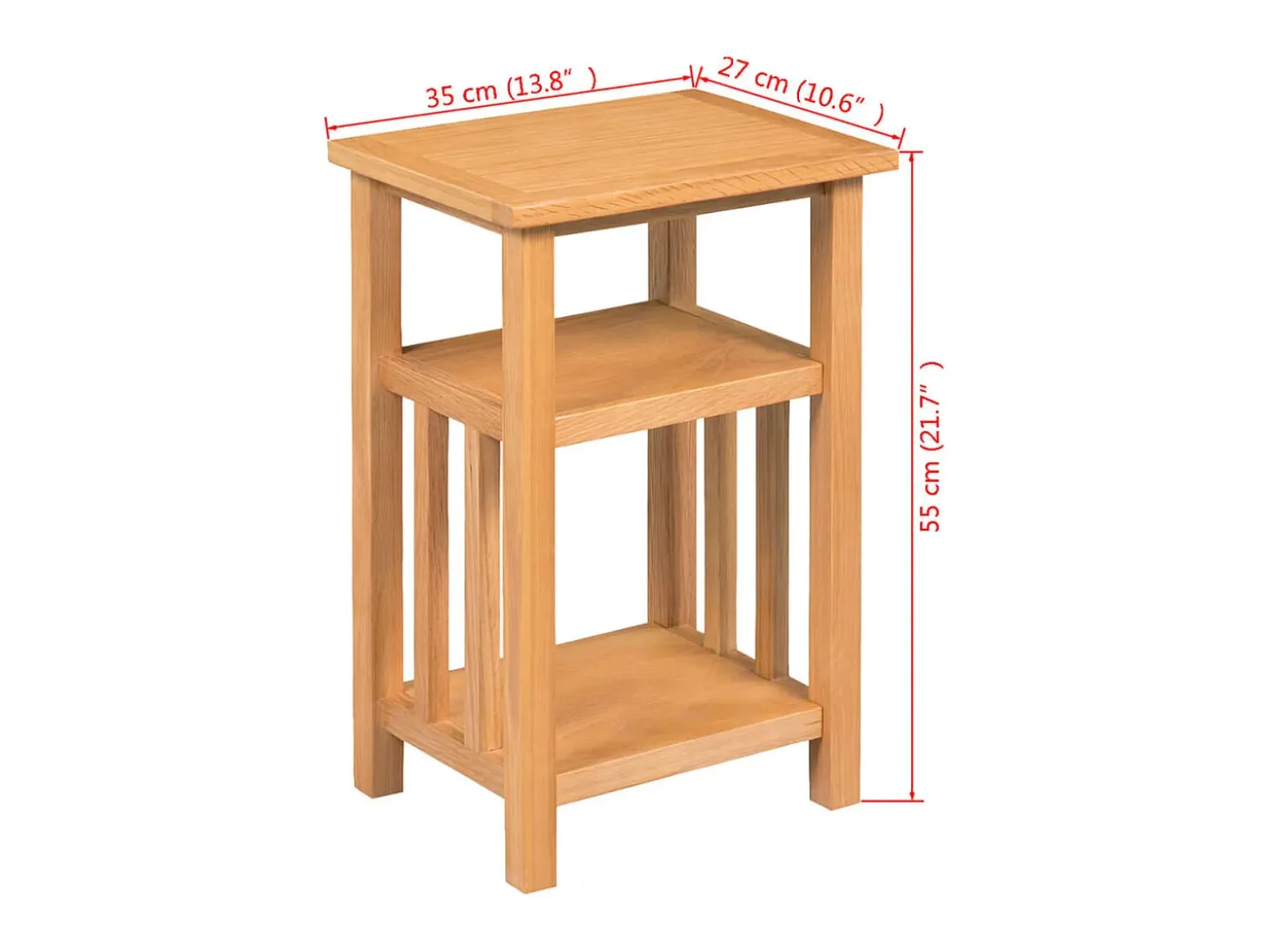 Mesa auxiliar con estante de madera de roble maciza 27x35x55cm