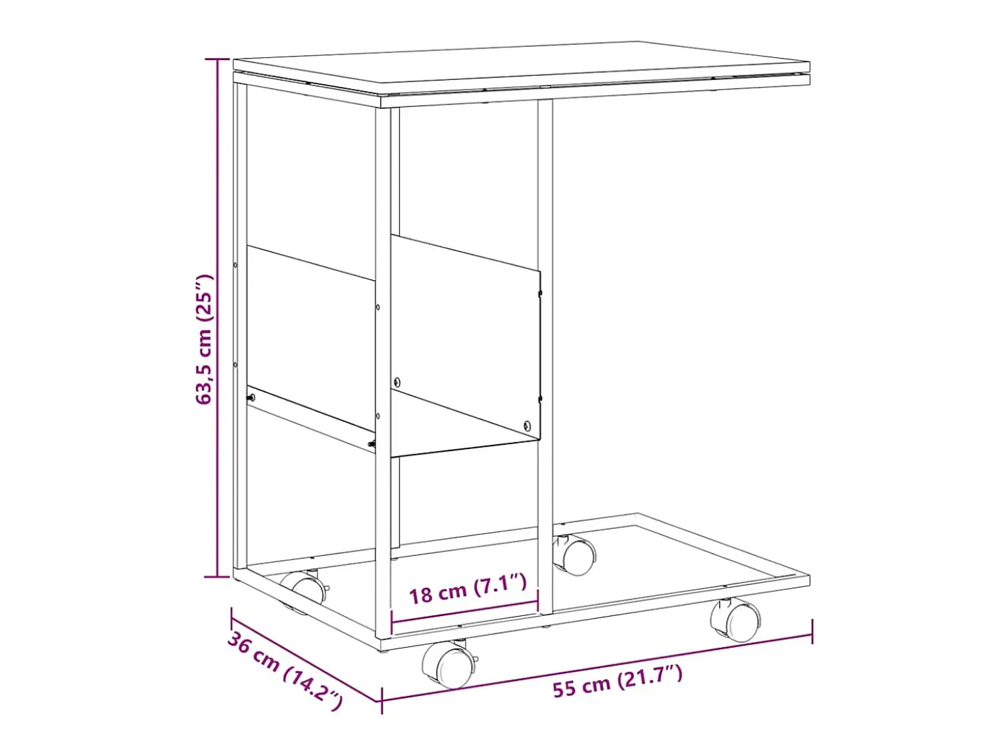 Mesa auxiliar con ruedas madera ingeniería blanco 55x36x63,5 cm
